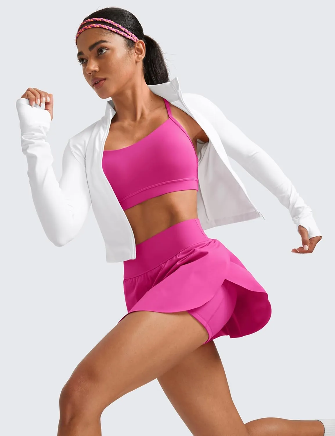 CRZ YOGA Tennis Skirts for Women High Waisted Side Slit Running Workout Athletic Mini A Line Skort with Pockets