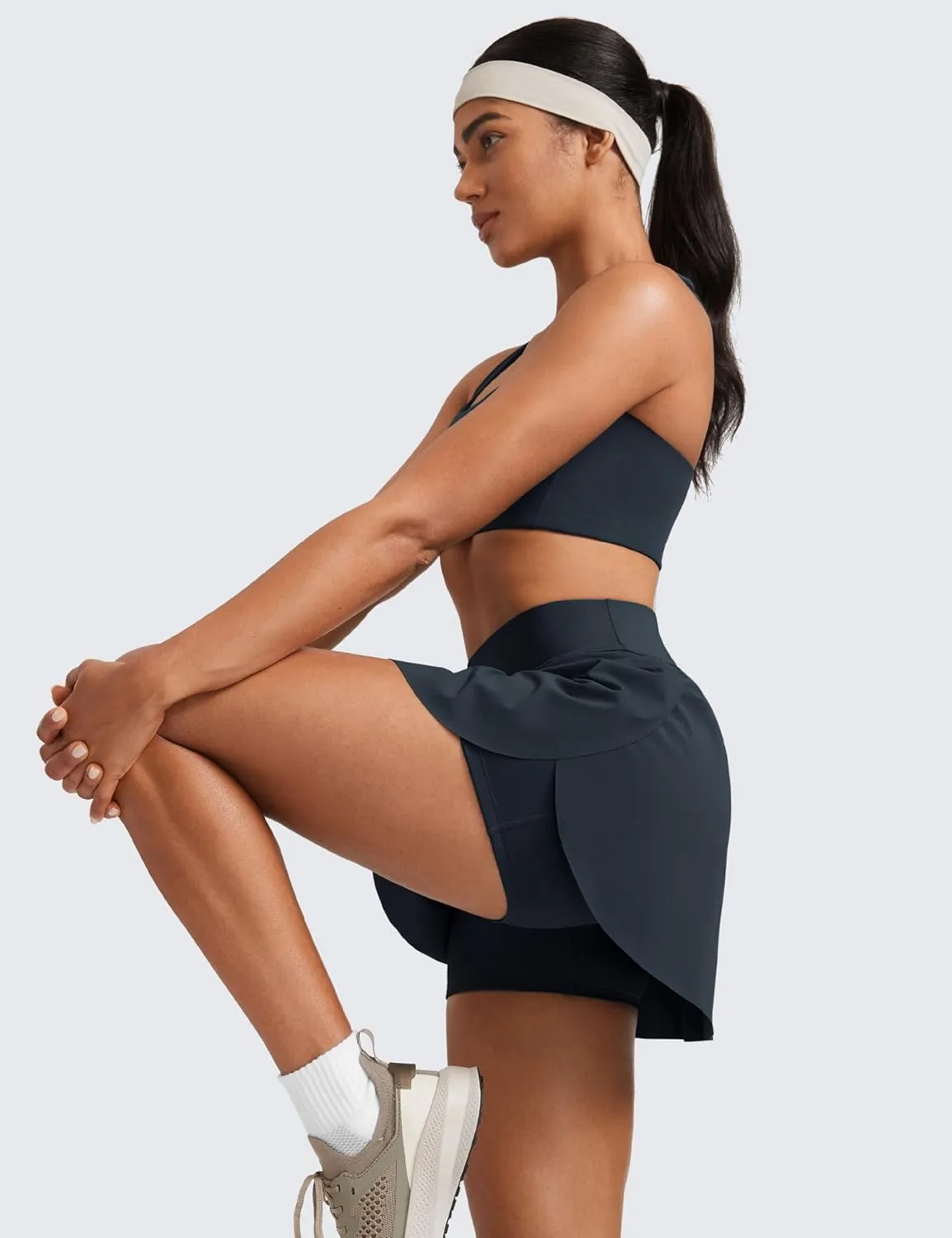 CRZ YOGA Tennis Skirts for Women High Waisted Side Slit Running Workout Athletic Mini A Line Skort with Pockets