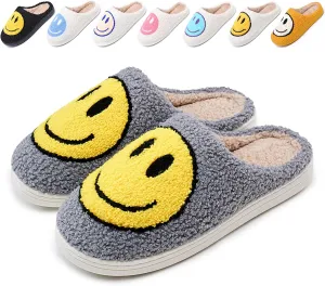 Cute Smile Face Slippers for Women and Men,Soft Plush Comfy Warm Couple Slip-On House Happy Face Slippers For Winter Indoor Outdoor Smile Slippers Non-slip Fuzzy Flat Slides
