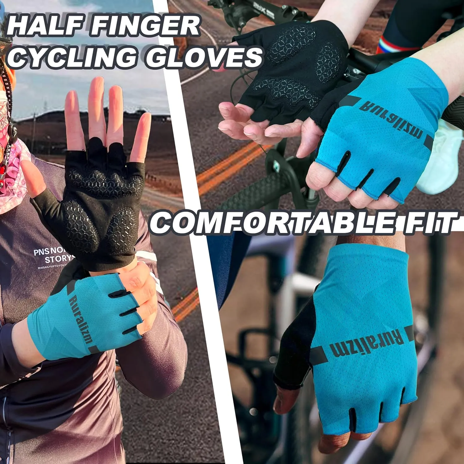 Cycling Bike Gloves for Men Women Anti-Slip Grip Padding Half Finger, Breathable Shock Absortion Fingerless Bicycle Mountain Road Biking Gloves