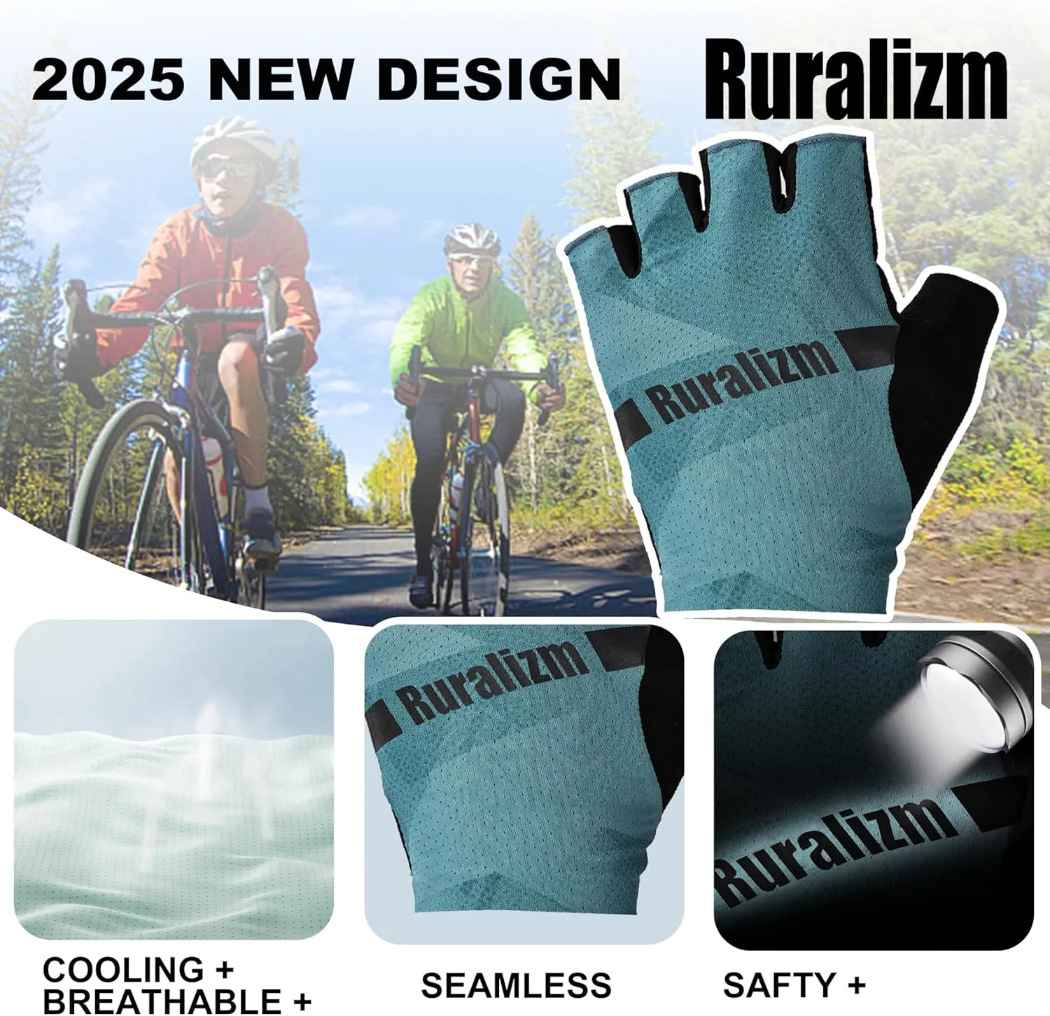 Cycling Bike Gloves for Men Women Anti-Slip Grip Padding Half Finger, Breathable Shock Absortion Fingerless Bicycle Mountain Road Biking Gloves