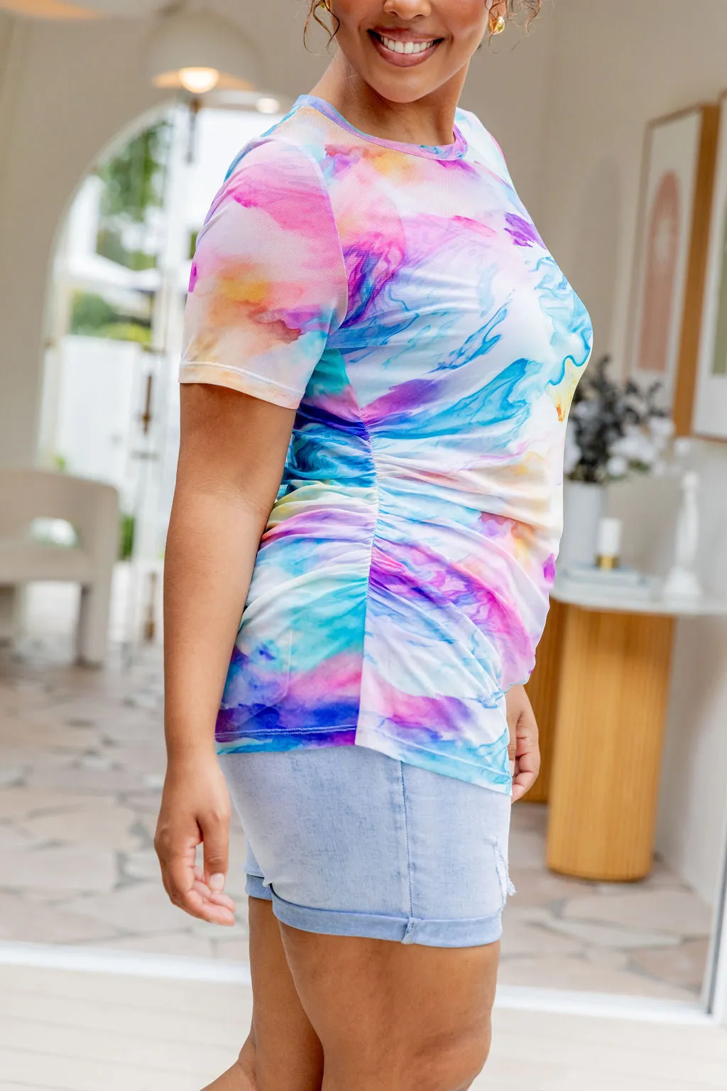 Darla Mesh Top in Ocean Colours
