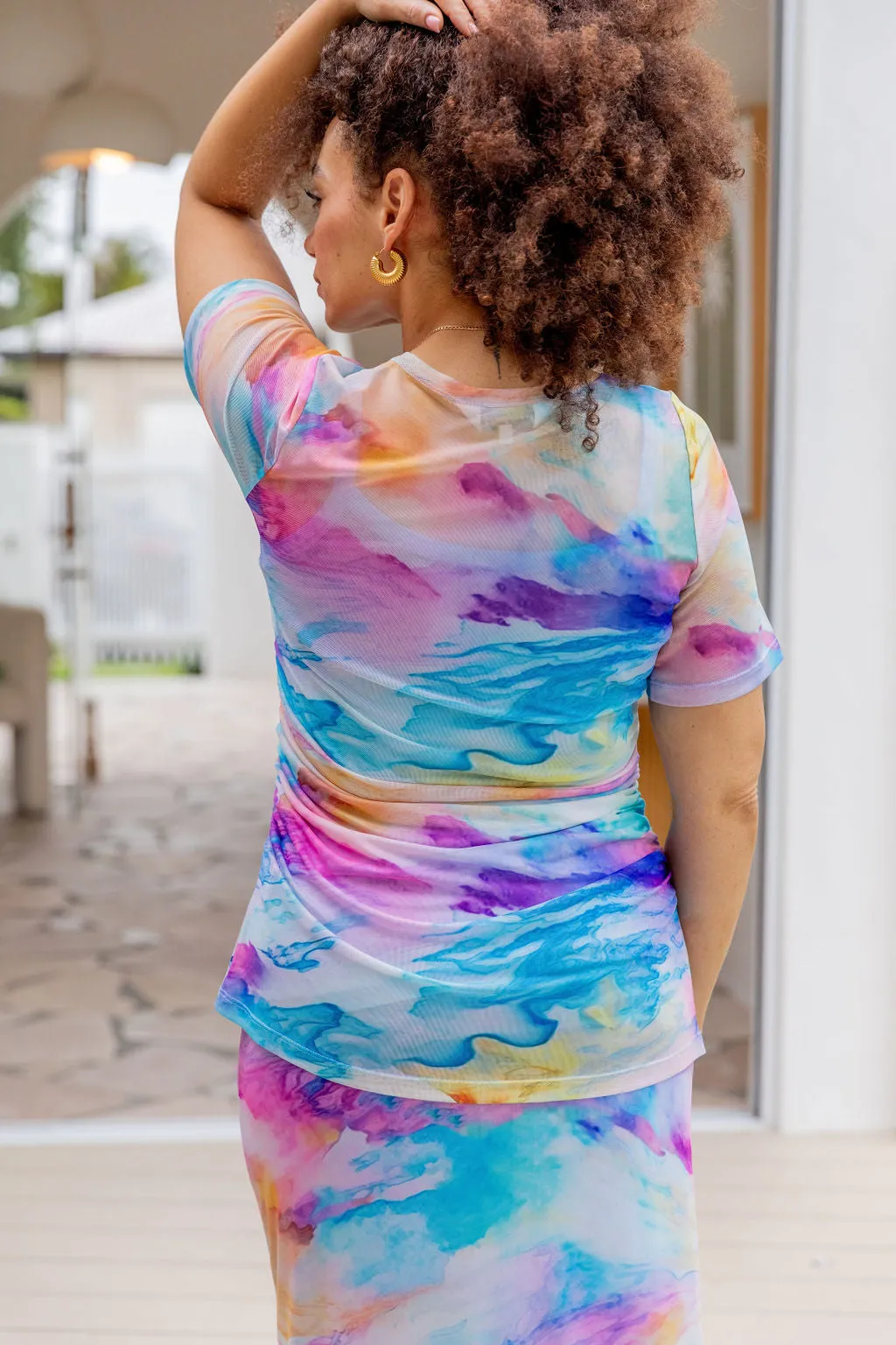 Darla Mesh Top in Ocean Colours