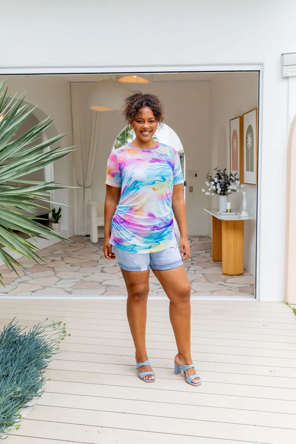 Darla Mesh Top in Ocean Colours