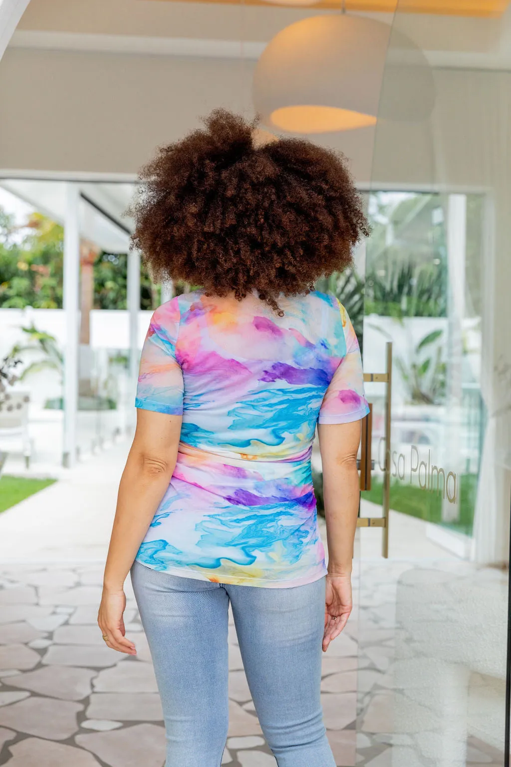 Darla Mesh Top in Ocean Colours