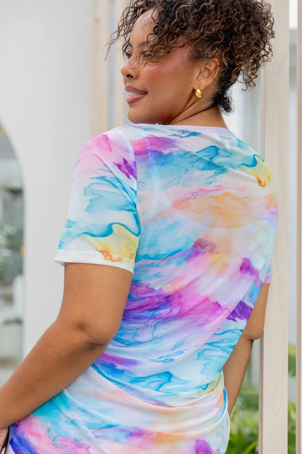 Darla Mesh Top in Ocean Colours
