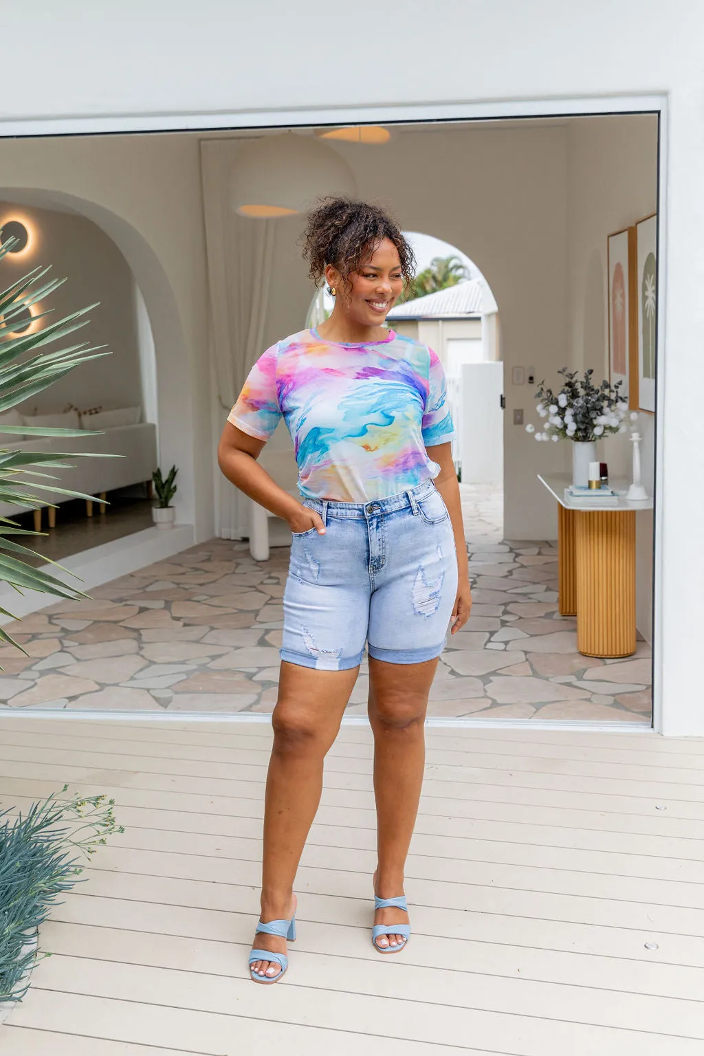 Darla Mesh Top in Ocean Colours