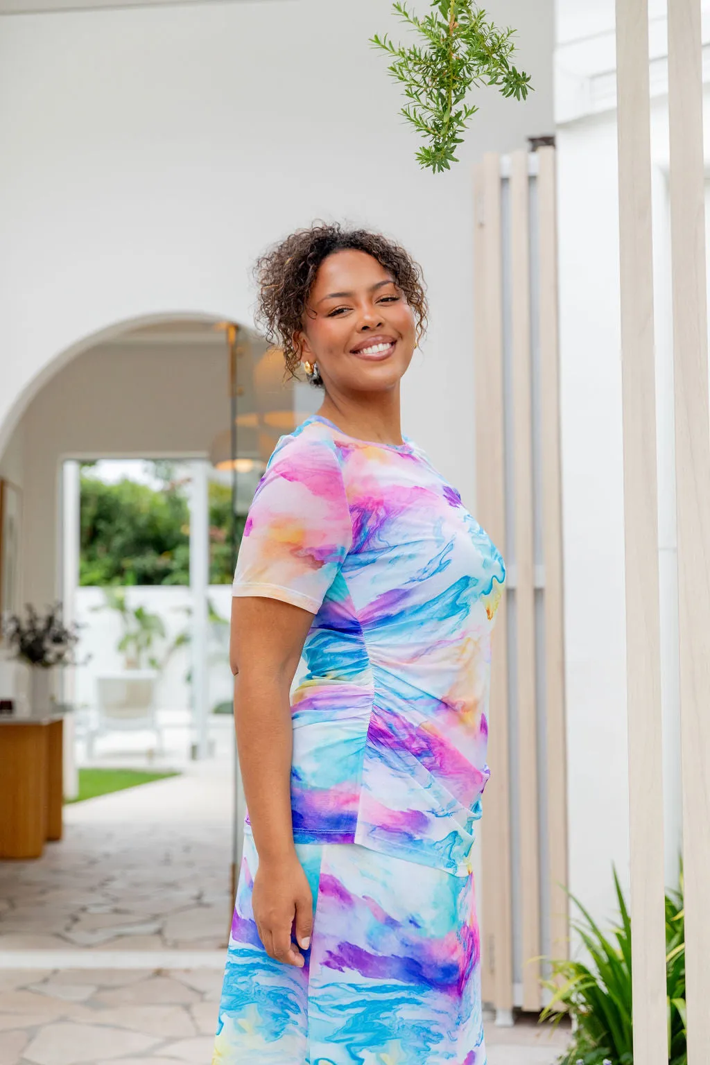 Darla Mesh Top in Ocean Colours