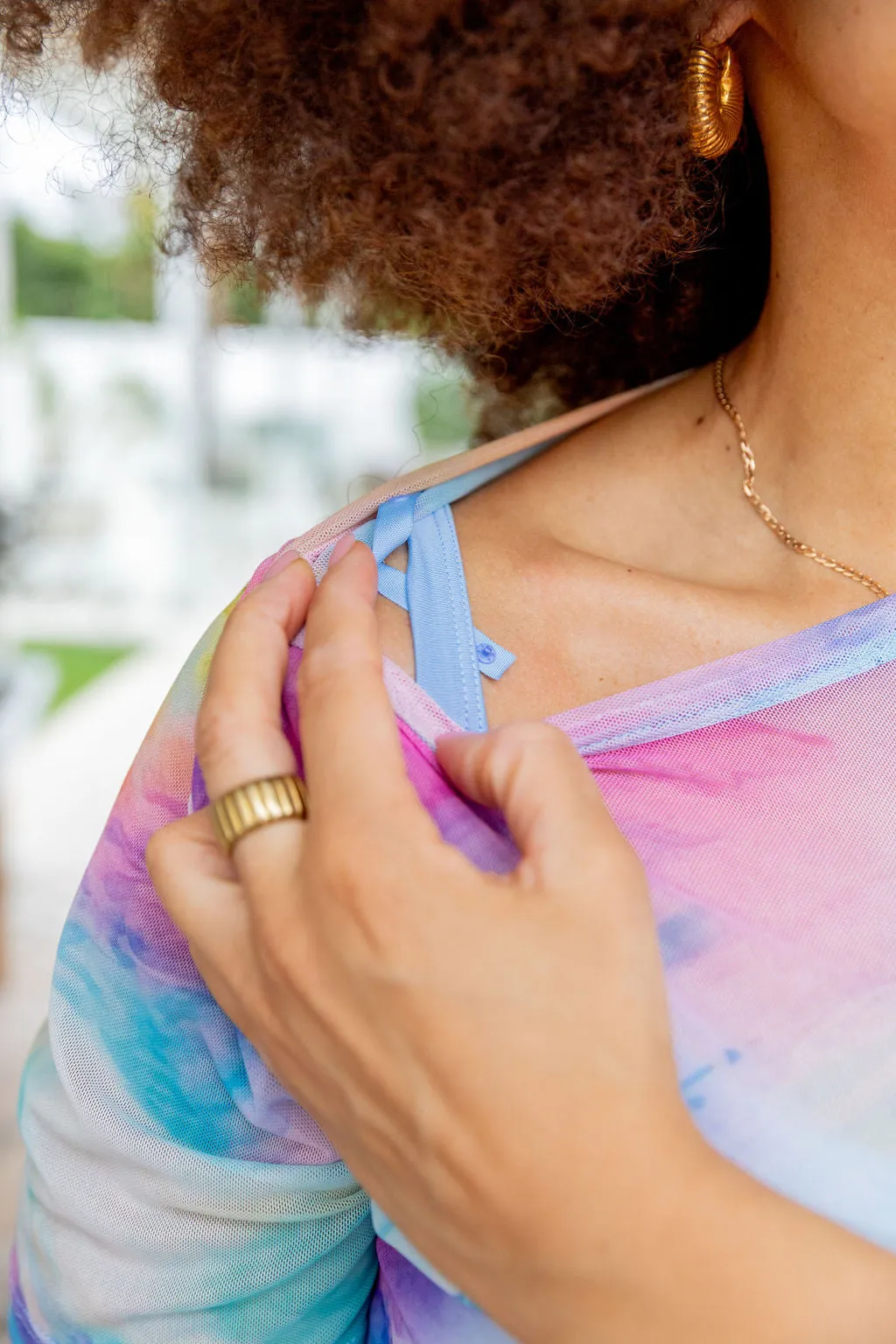 Darla Mesh Top in Ocean Colours