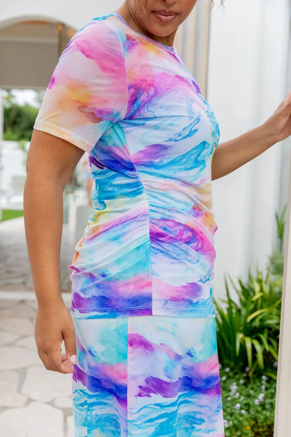 Darla Mesh Top in Ocean Colours