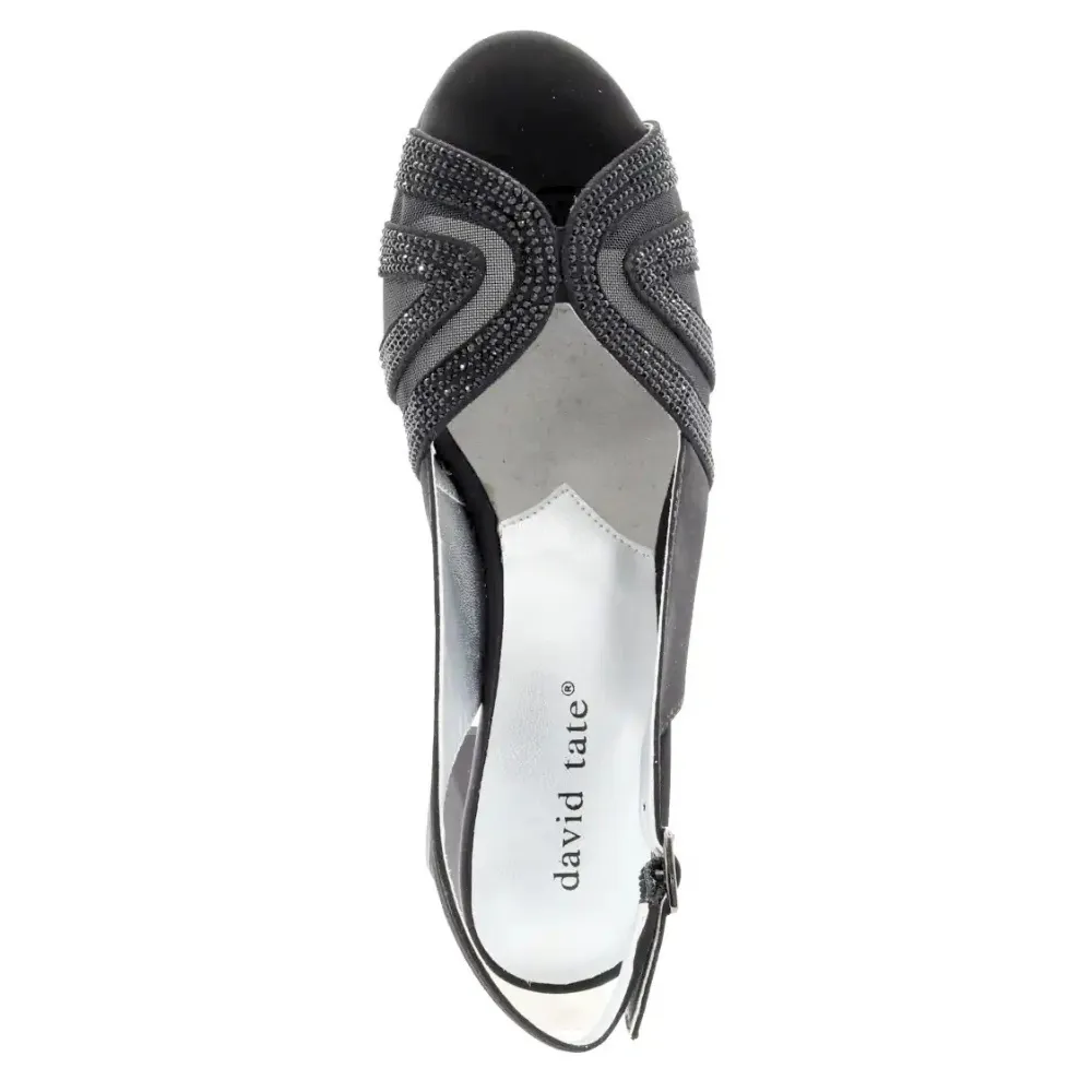 David Tate Desire Black Satin Heel Sandal (Women’s)