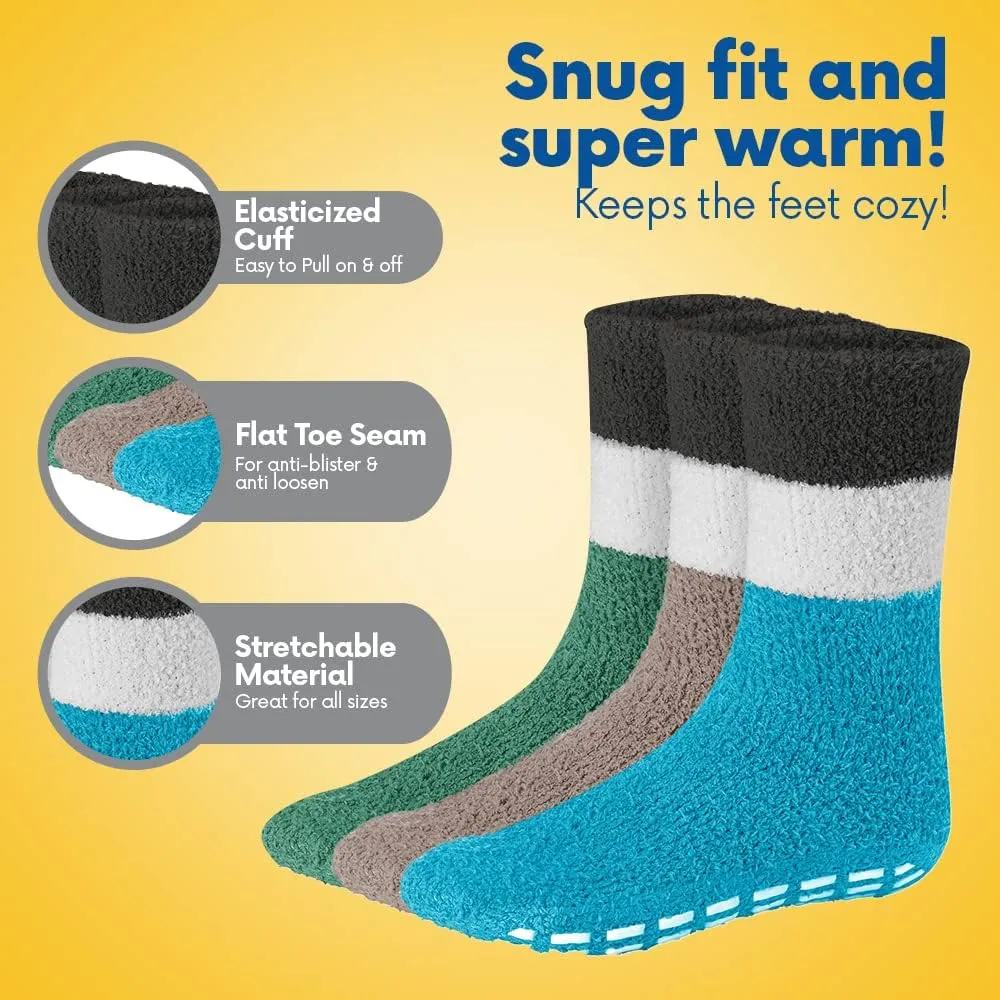 Debra Weitzner 5/6 Pairs Mens Fuzzy Socks Grip Socks Microfiber Plush Sleeping Socks Soft Anti-Skid Solid