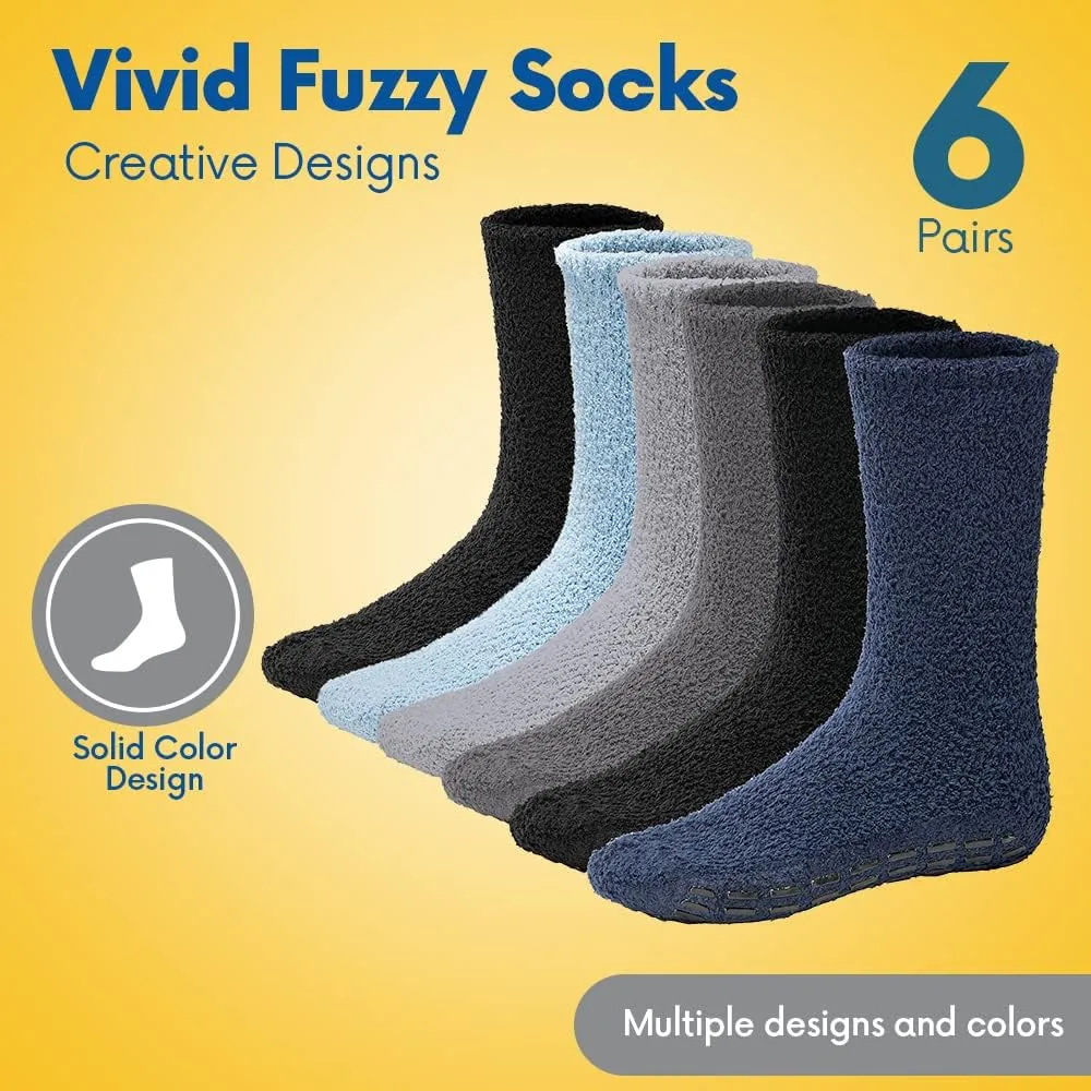 Debra Weitzner 5/6 Pairs Mens Fuzzy Socks Grip Socks Microfiber Plush Sleeping Socks Soft Anti-Skid Solid