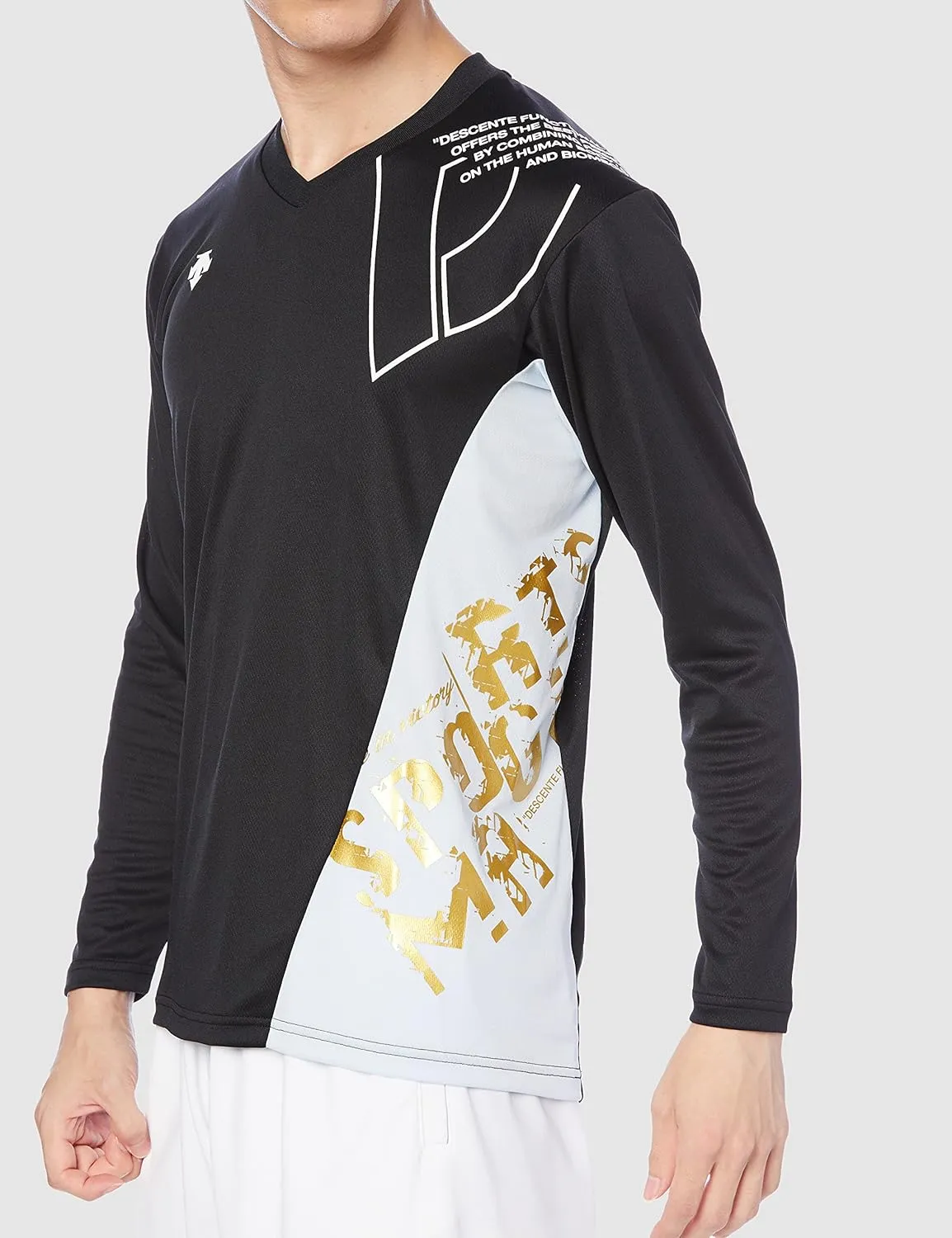 Descente Long Sleeve Volleyball Shirt, Sweat Absorbent, Quick Drying, Stretchy, Plastic Shirt