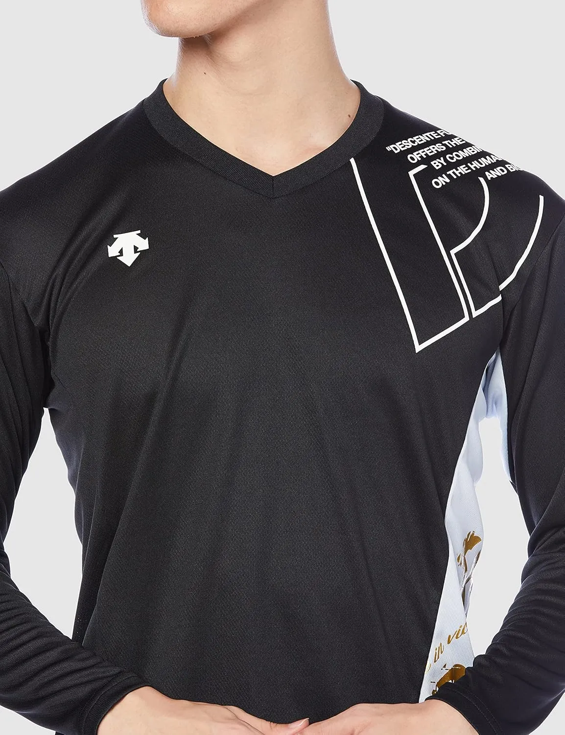 Descente Long Sleeve Volleyball Shirt, Sweat Absorbent, Quick Drying, Stretchy, Plastic Shirt