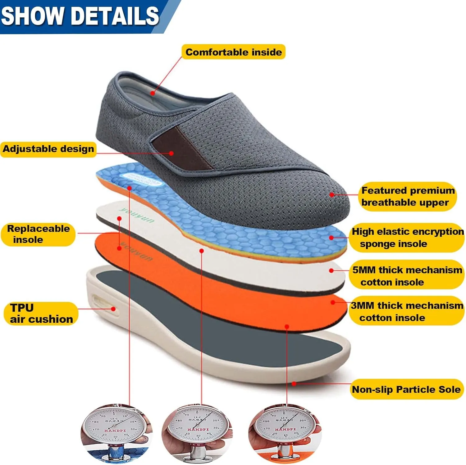 Diabetic Shoes Width Shoe for Elderly Women,Orthopedic Lightweight Comfy Casual Slippers for Elderly Swollen Feet Arthritis Recovery Men 10.5/Women 11.5