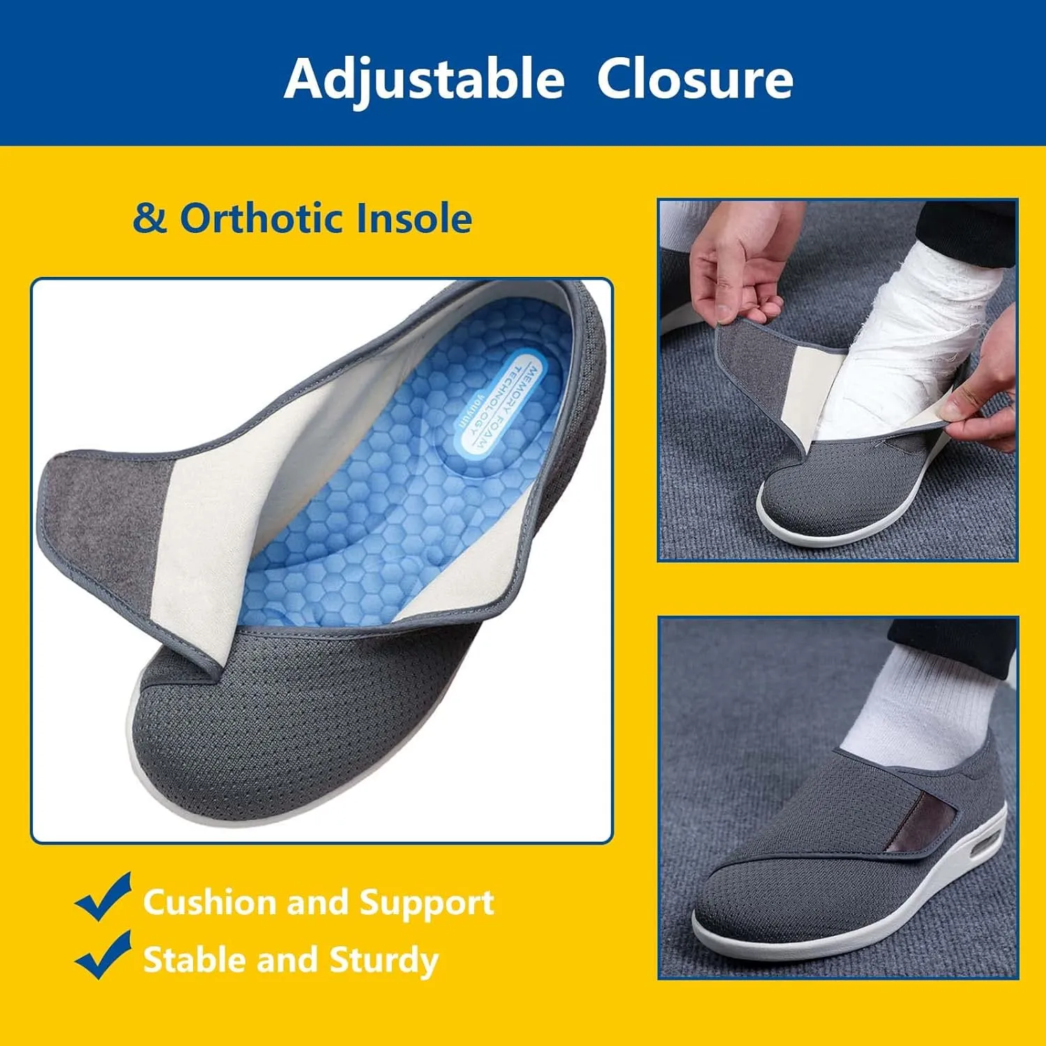 Diabetic Shoes Width Shoe for Elderly Women,Orthopedic Lightweight Comfy Casual Slippers for Elderly Swollen Feet Arthritis Recovery Men 10.5/Women 11.5