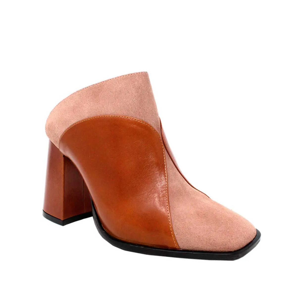 DIDI 75 - Caramelo y Rosa Regina Romero Zapato Bota Botin Mule Tacon Alto para Dama en Piel