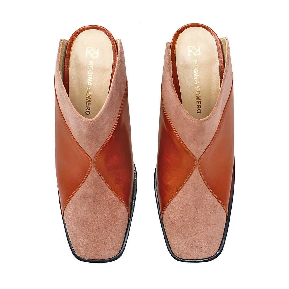 DIDI 75 - Caramelo y Rosa Regina Romero Zapato Bota Botin Mule Tacon Alto para Dama en Piel