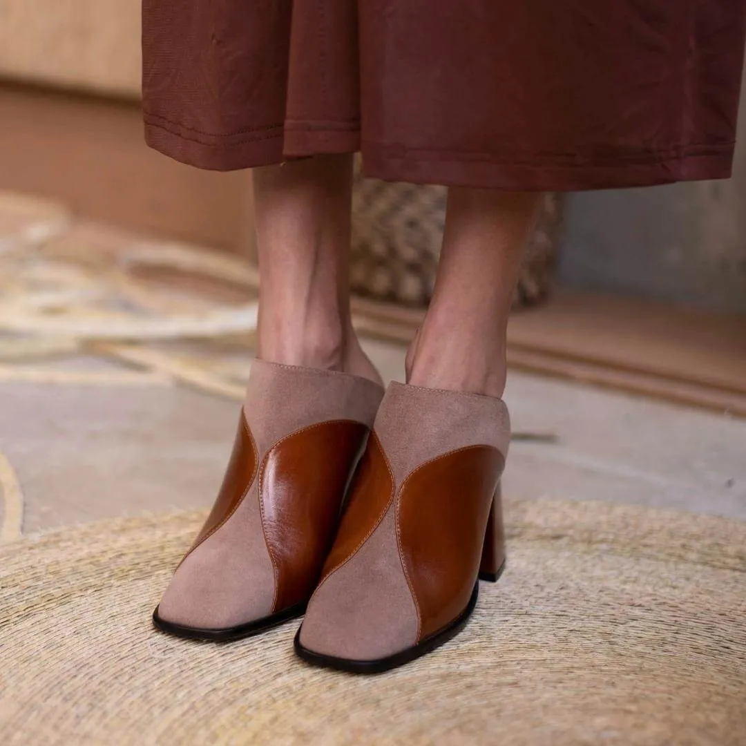 DIDI 75 - Caramelo y Rosa Regina Romero Zapato Bota Botin Mule Tacon Alto para Dama en Piel