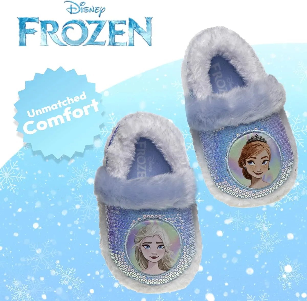 Disney Frozen Elsa and Anna Girls Slippers - Plush Non-Slip Comfy Fluffy Lightweight Warm Comfort Soft Aline Indoor House Slippers (Toddler/Little Kid)