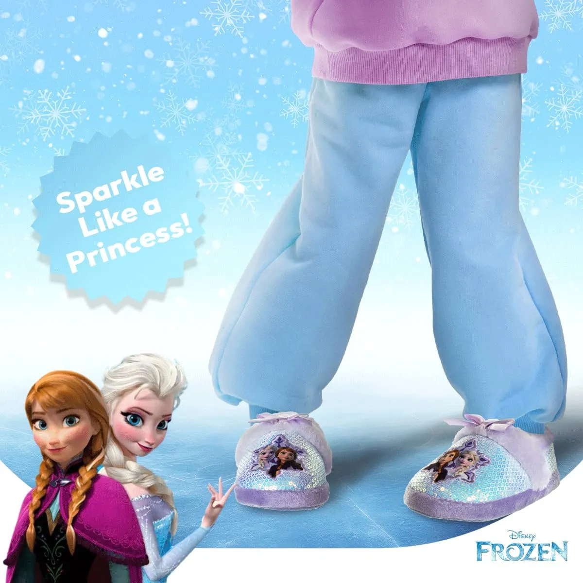 Disney Frozen Elsa and Anna Girls Slippers - Plush Non-Slip Comfy Fluffy Lightweight Warm Comfort Soft Aline Indoor House Slippers (Toddler/Little Kid)