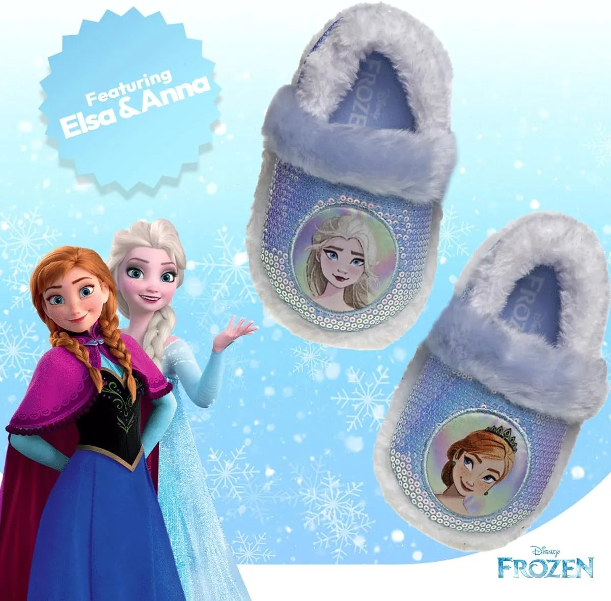 Disney Frozen Elsa and Anna Girls Slippers - Plush Non-Slip Comfy Fluffy Lightweight Warm Comfort Soft Aline Indoor House Slippers (Toddler/Little Kid)