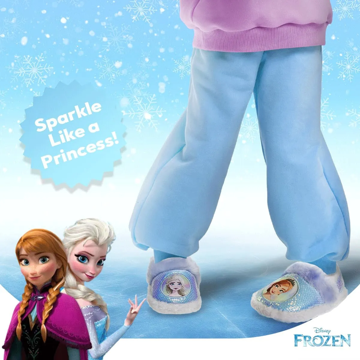 Disney Frozen Elsa and Anna Girls Slippers - Plush Non-Slip Comfy Fluffy Lightweight Warm Comfort Soft Aline Indoor House Slippers (Toddler/Little Kid)