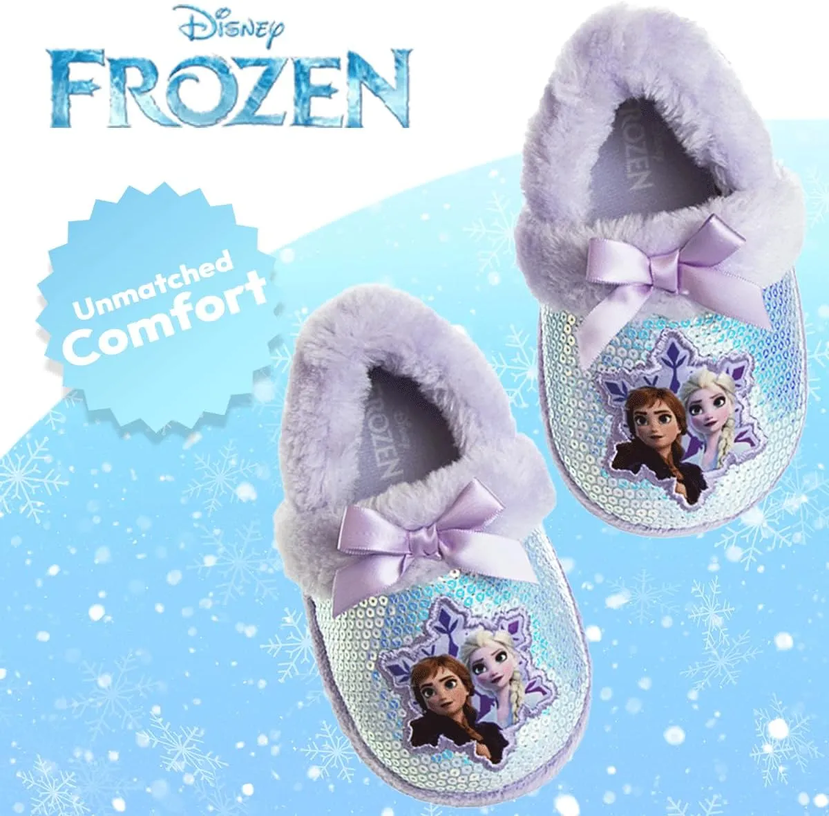Disney Frozen Elsa and Anna Girls Slippers - Plush Non-Slip Comfy Fluffy Lightweight Warm Comfort Soft Aline Indoor House Slippers (Toddler/Little Kid)