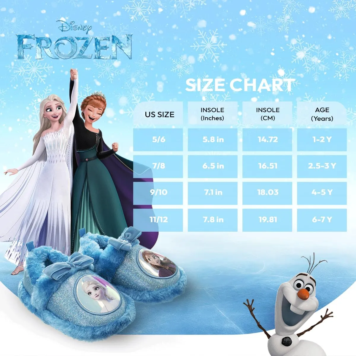 Disney Frozen Elsa and Anna Girls Slippers - Plush Non-Slip Comfy Fluffy Lightweight Warm Comfort Soft Aline Indoor House Slippers (Toddler/Little Kid)