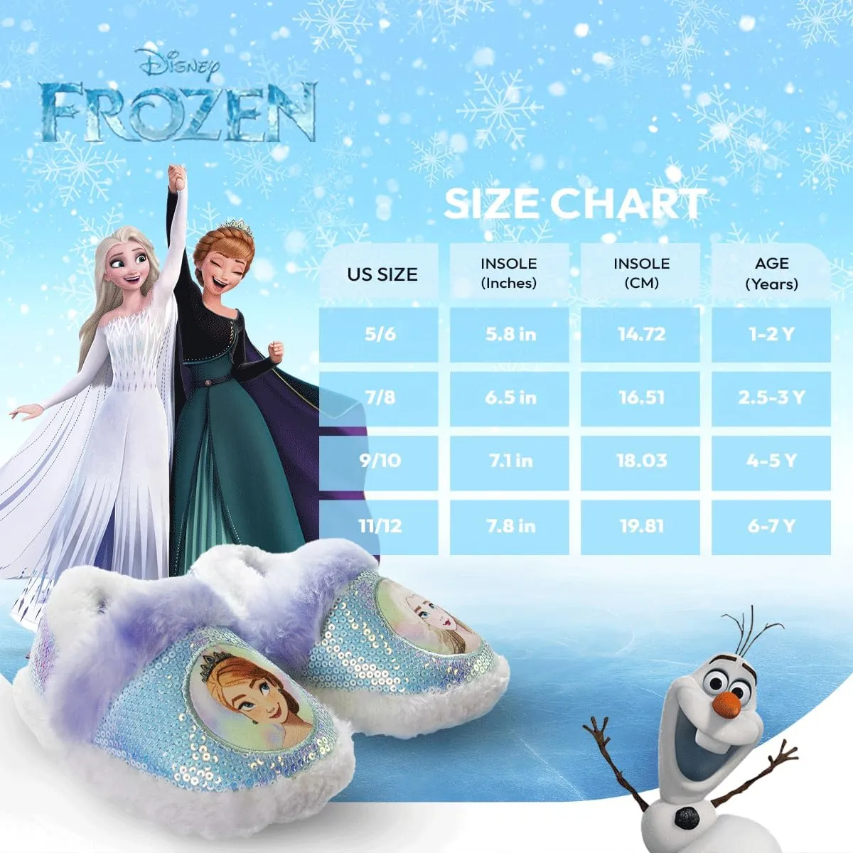 Disney Frozen Elsa and Anna Girls Slippers - Plush Non-Slip Comfy Fluffy Lightweight Warm Comfort Soft Aline Indoor House Slippers (Toddler/Little Kid)