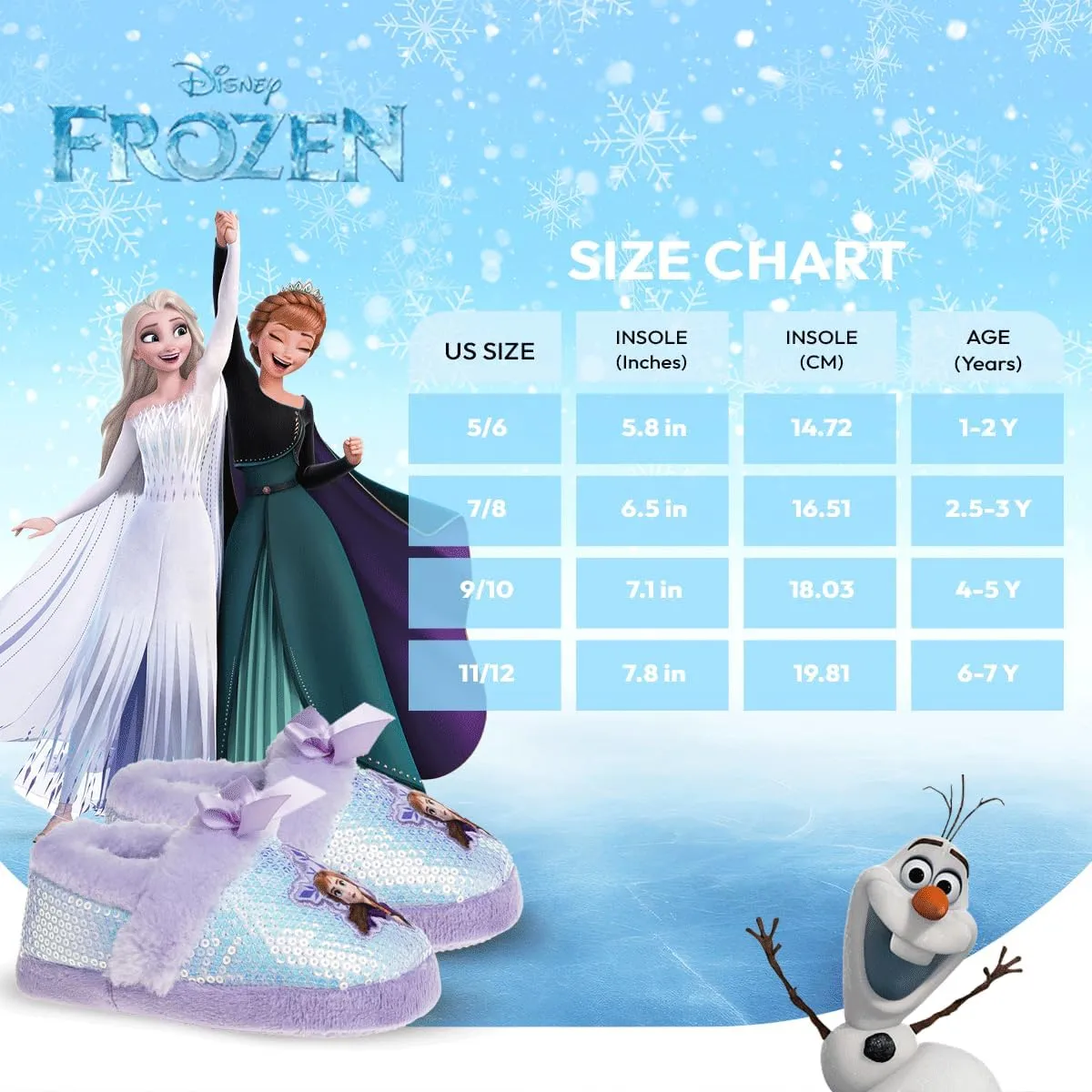 Disney Frozen Elsa and Anna Girls Slippers - Plush Non-Slip Comfy Fluffy Lightweight Warm Comfort Soft Aline Indoor House Slippers (Toddler/Little Kid)