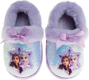 Disney Frozen Elsa and Anna Girls Slippers - Plush Non-Slip Comfy Fluffy Lightweight Warm Comfort Soft Aline Indoor House Slippers (Toddler/Little Kid)
