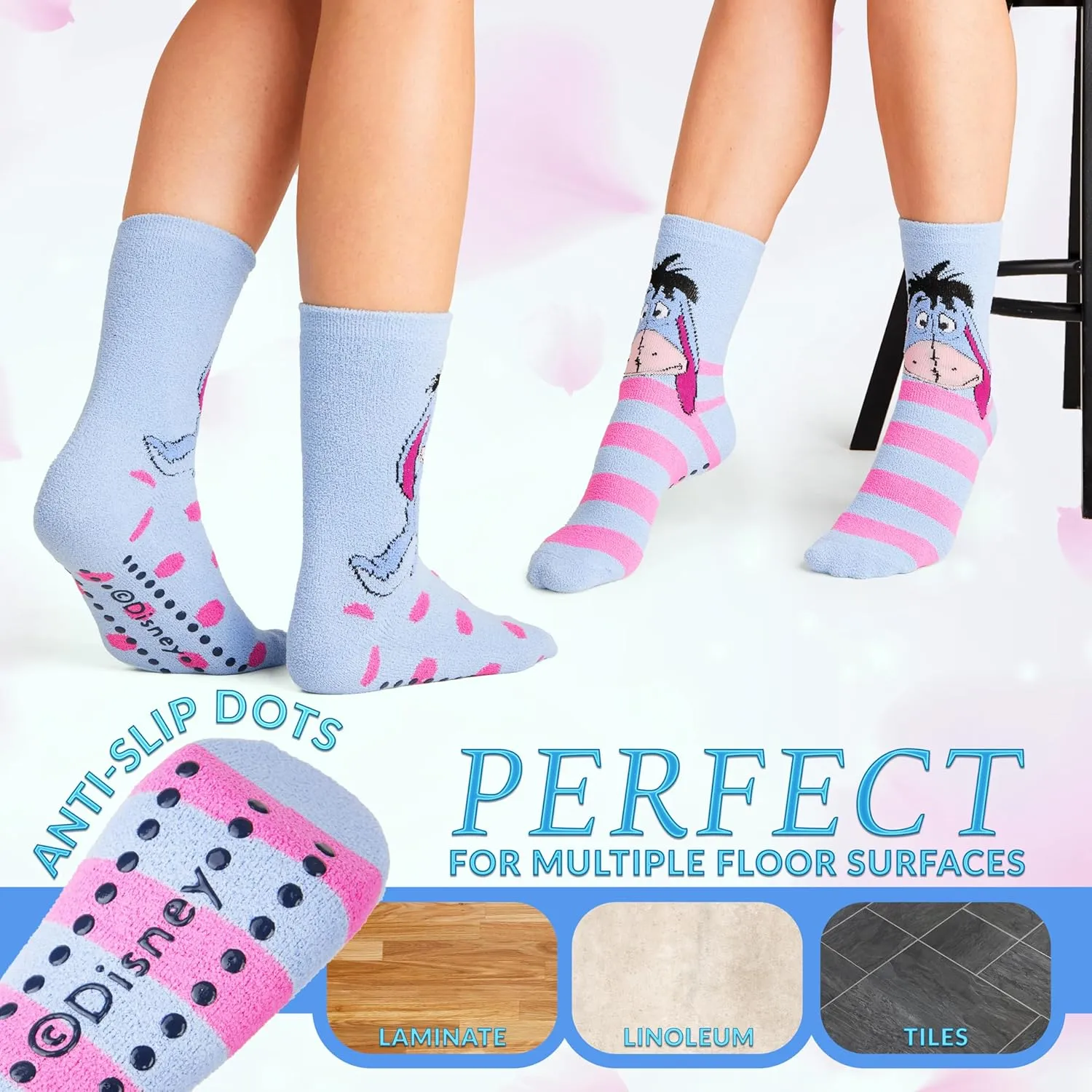 Disney Stitch Slippers Socks Women 2 Pack Fluffy Socks Non Slip Fleece Bed Socks Stitch Minnie Mickey Mouse Baby Yoda