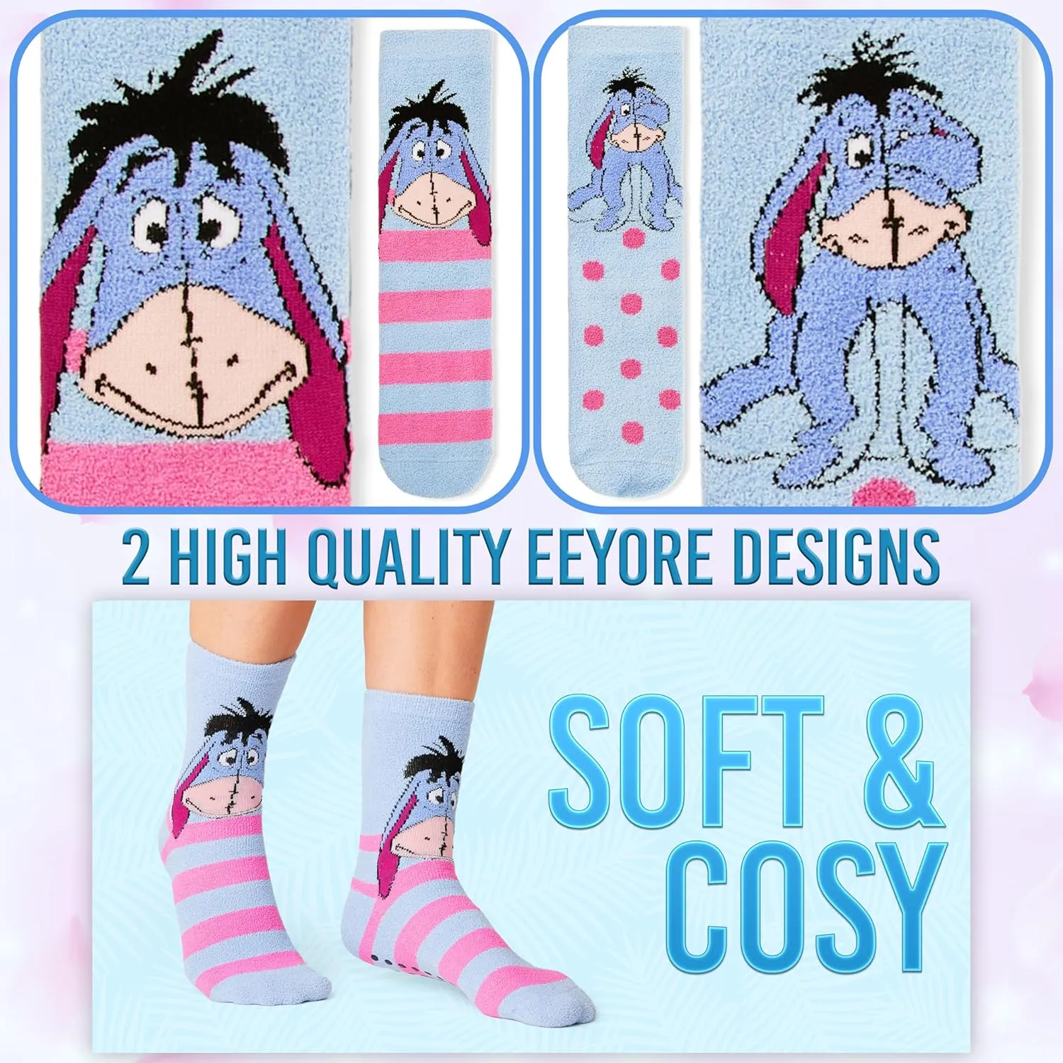 Disney Stitch Slippers Socks Women 2 Pack Fluffy Socks Non Slip Fleece Bed Socks Stitch Minnie Mickey Mouse Baby Yoda