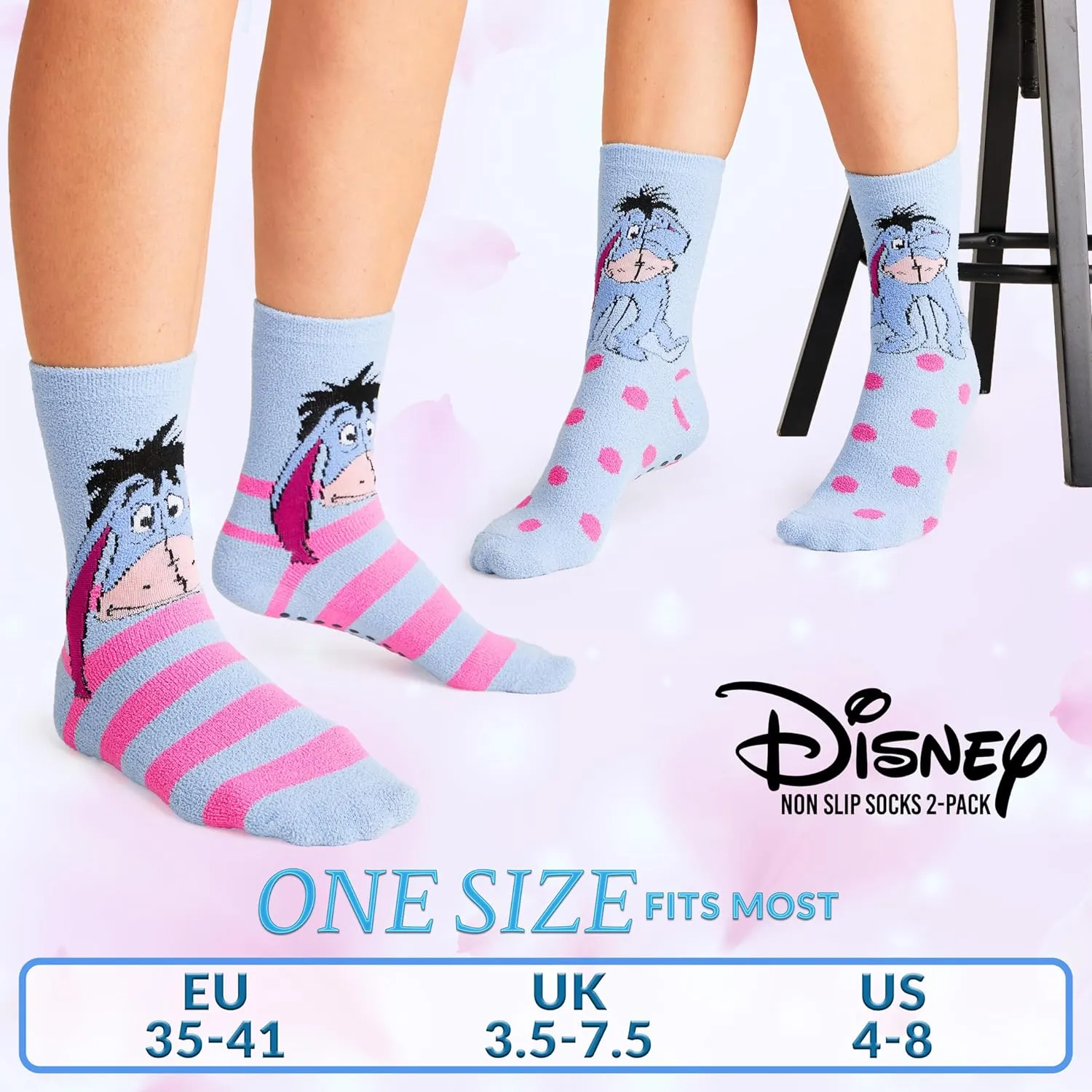 Disney Stitch Slippers Socks Women 2 Pack Fluffy Socks Non Slip Fleece Bed Socks Stitch Minnie Mickey Mouse Baby Yoda