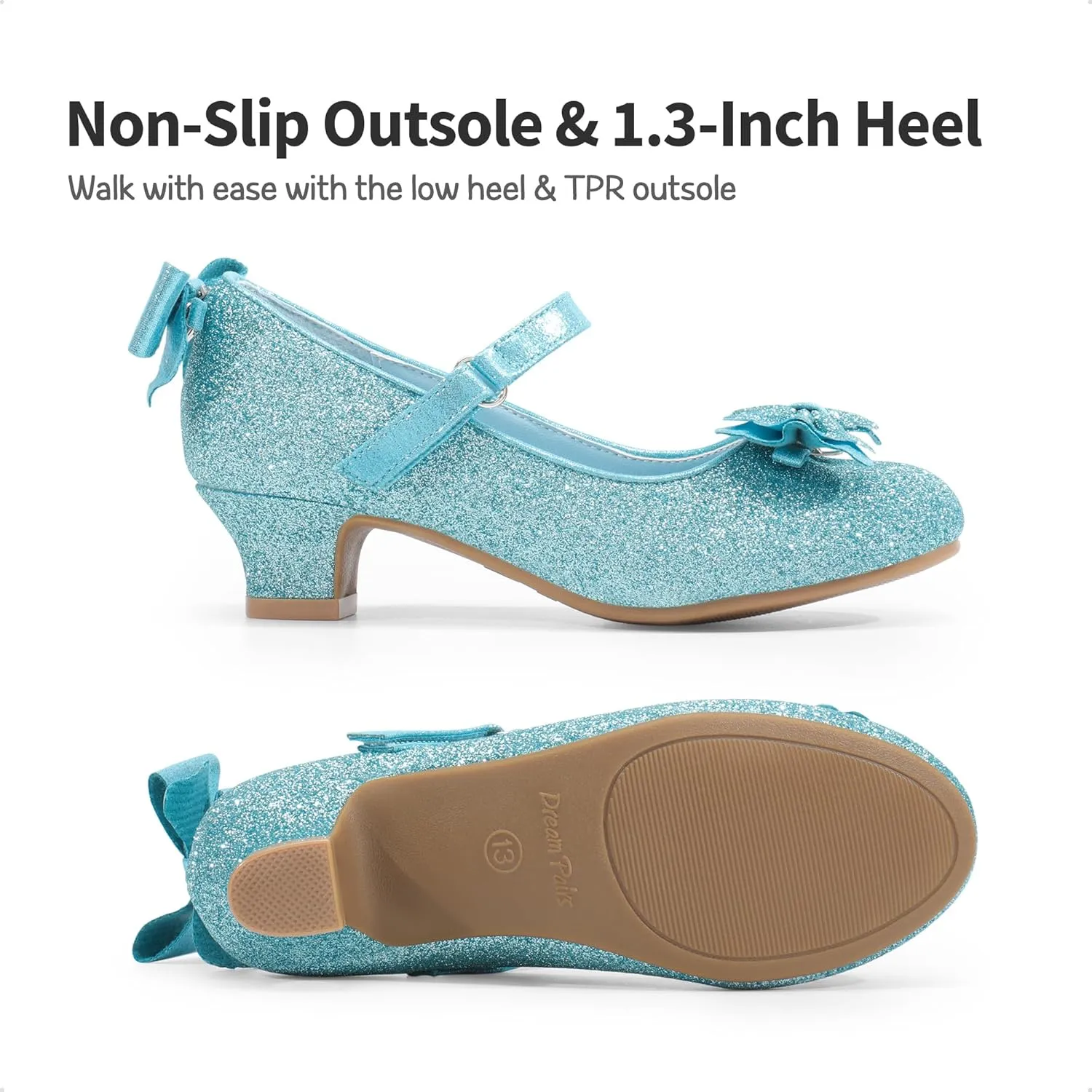 DREAM PAIRS Girls Dress Shoes Toddler Little Girls Heels Mary Jane Princess Shoes with Interchangeable Bow for Flower Girl Wedding Party