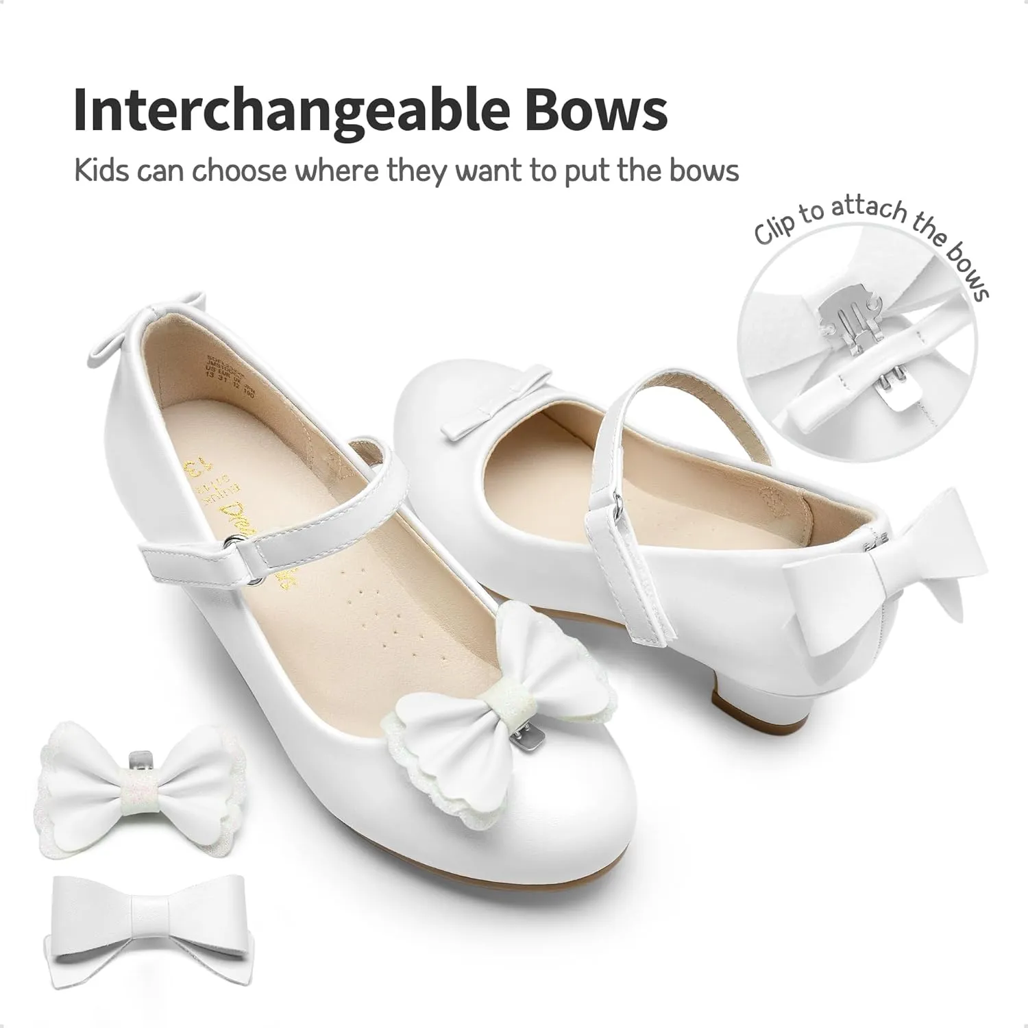 DREAM PAIRS Girls Dress Shoes Toddler Little Girls Heels Mary Jane Princess Shoes with Interchangeable Bow for Flower Girl Wedding Party