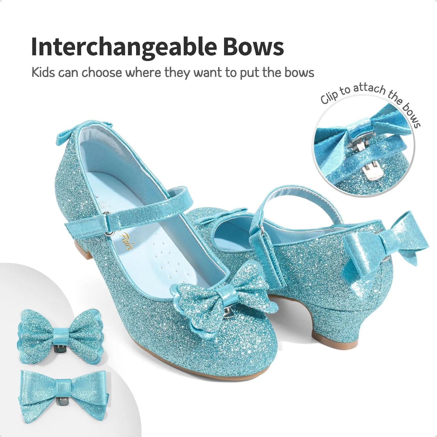 DREAM PAIRS Girls Dress Shoes Toddler Little Girls Heels Mary Jane Princess Shoes with Interchangeable Bow for Flower Girl Wedding Party