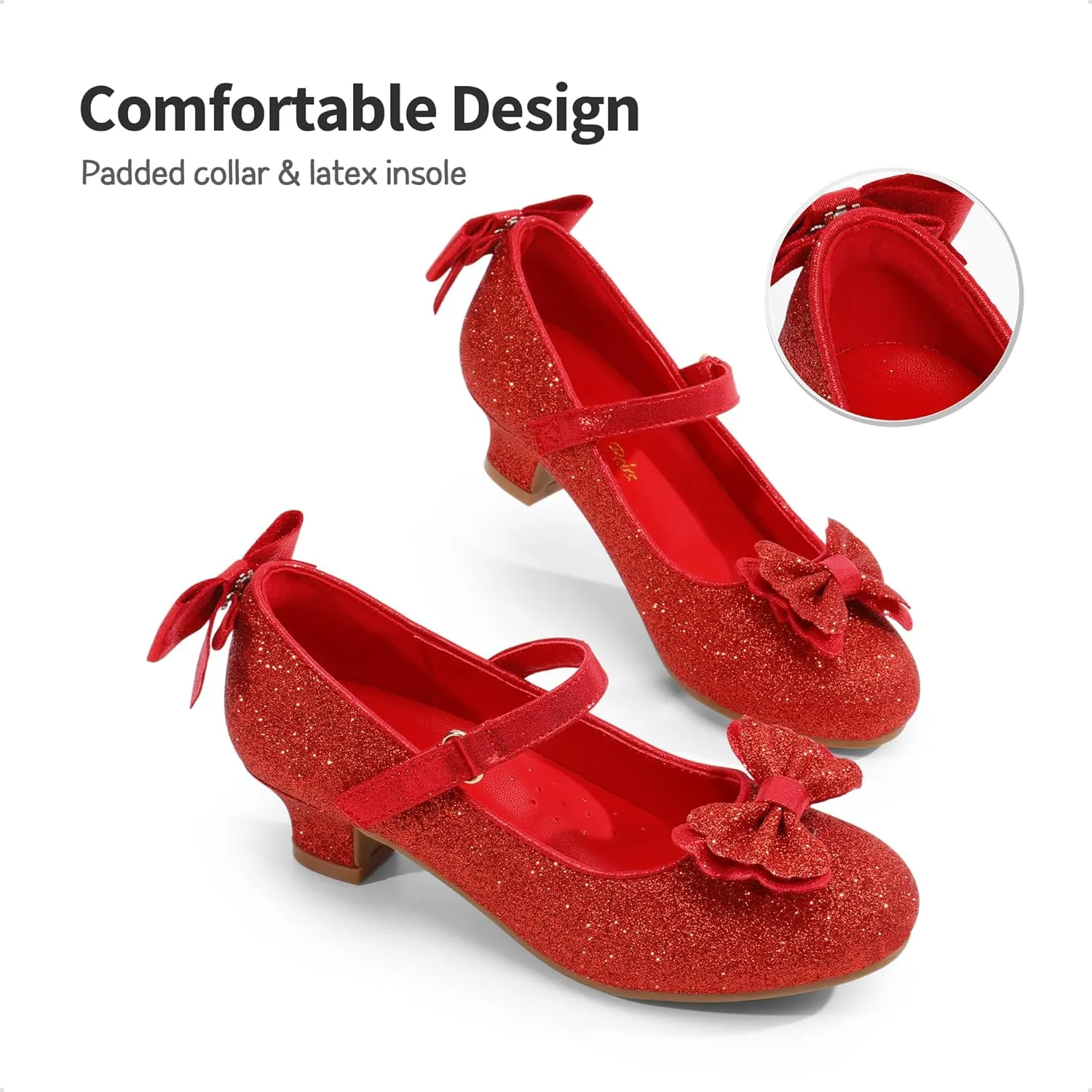 DREAM PAIRS Girls Dress Shoes Toddler Little Girls Heels Mary Jane Princess Shoes with Interchangeable Bow for Flower Girl Wedding Party