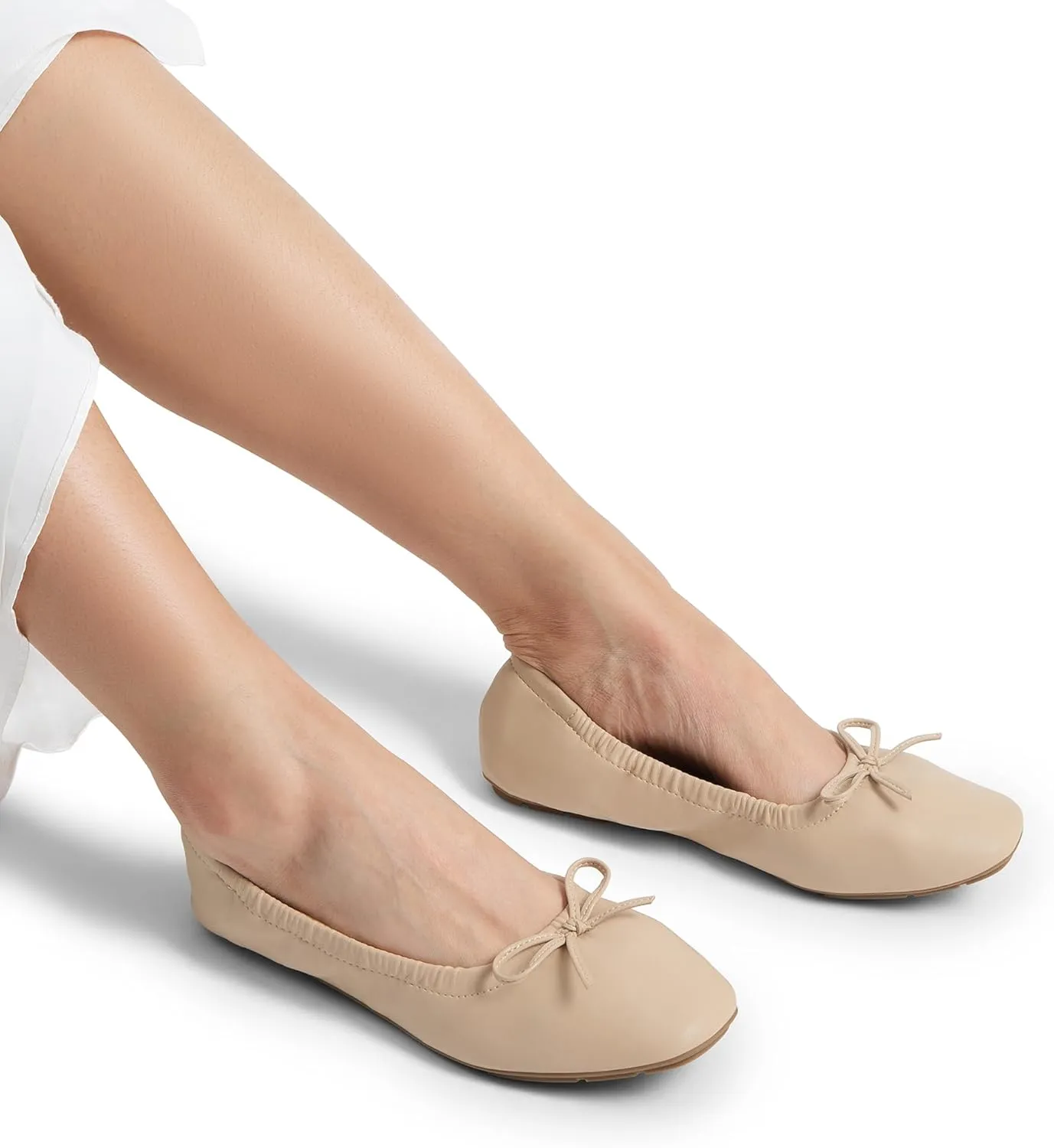 DREAM PAIRS Women's Flats Foldable Square Toe Ballet Flats for Women Bowknot Dressy Comfortable Light Weight Slip On Dress Shoes