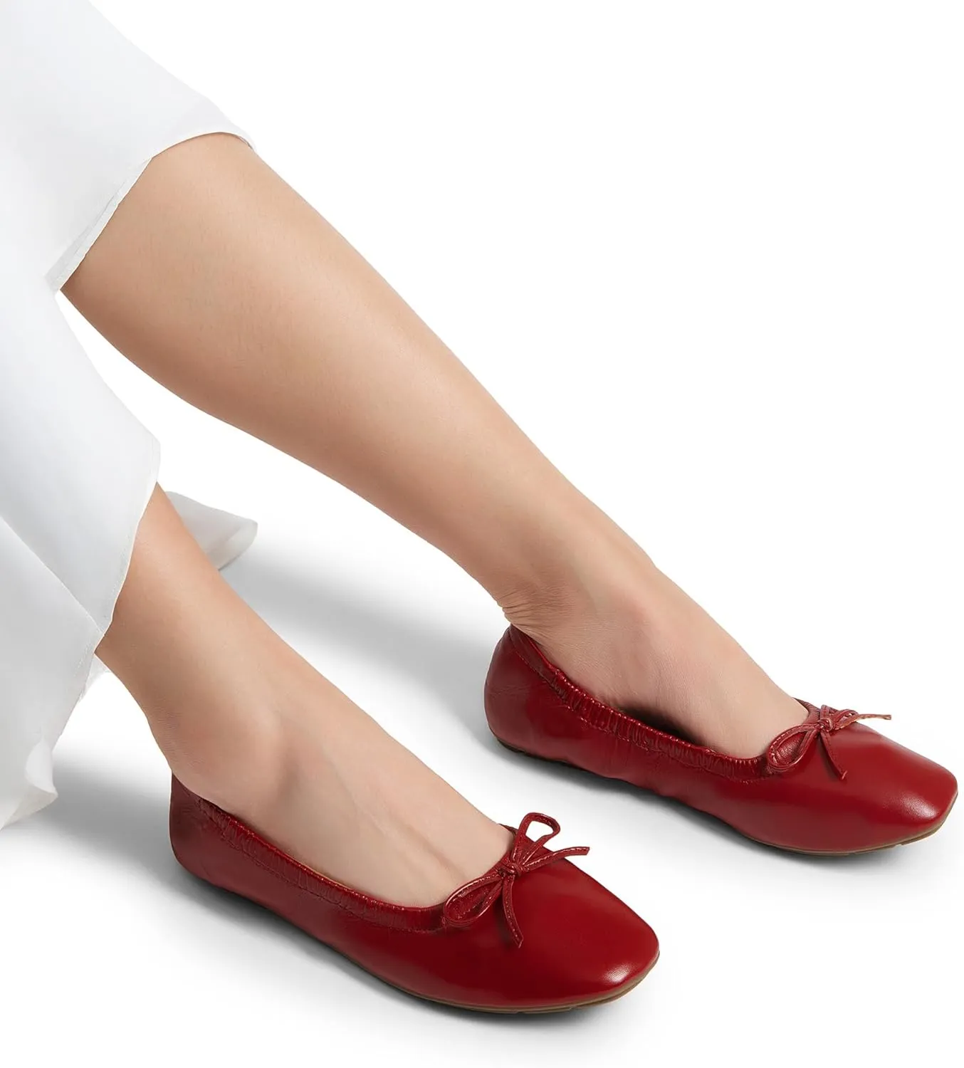 DREAM PAIRS Women's Flats Foldable Square Toe Ballet Flats for Women Bowknot Dressy Comfortable Light Weight Slip On Dress Shoes