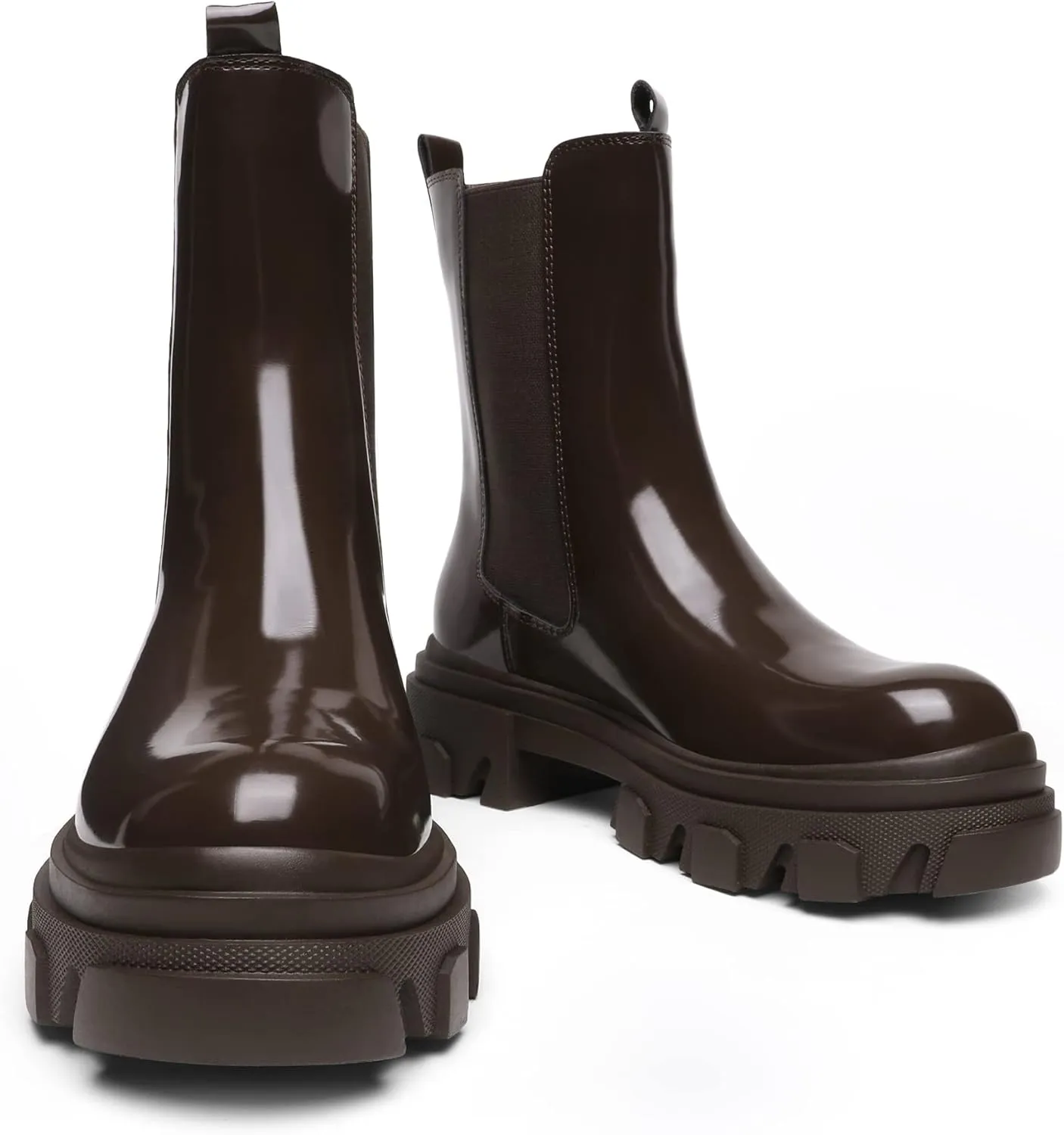 DREAM PAIRS Women's Platform Chelsea Boots Lug Sole Combat Mid Calf Slip On Chunky Ankle Booties
