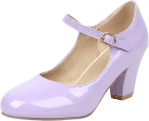 Elbslutt Women's Patent Leather Block Heel Mary Janes Retro Rockabilly Shoes Ankle Strap Chunky Pumps Work Office Dress Shoes