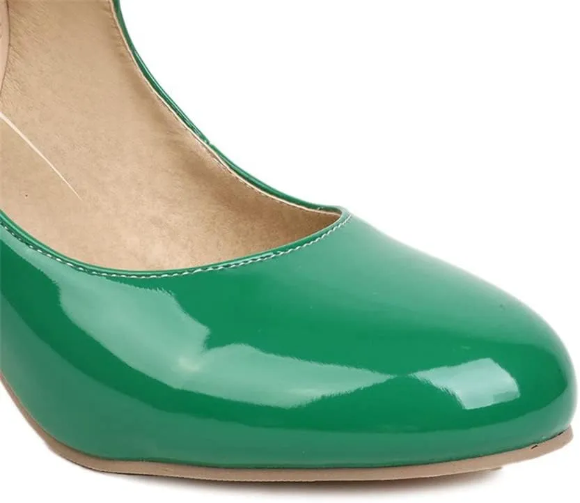 Elbslutt Women's Patent Leather Block Heel Mary Janes Retro Rockabilly Shoes Ankle Strap Chunky Pumps Work Office Dress Shoes