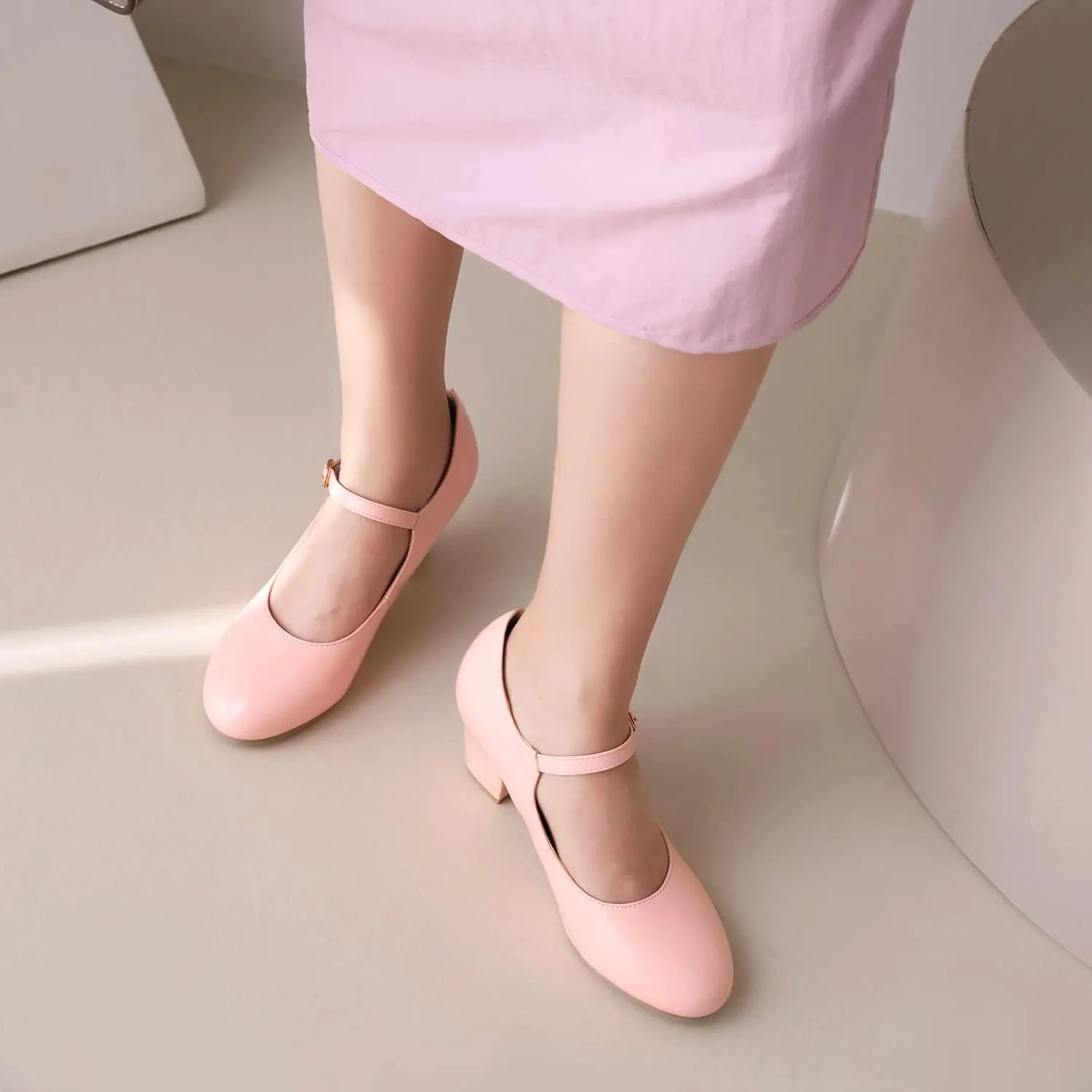 Elbslutt Women's Patent Leather Block Heel Mary Janes Retro Rockabilly Shoes Ankle Strap Chunky Pumps Work Office Dress Shoes