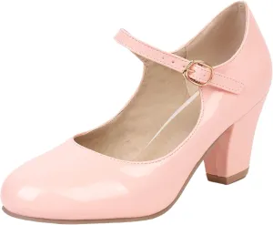 Elbslutt Women's Patent Leather Block Heel Mary Janes Retro Rockabilly Shoes Ankle Strap Chunky Pumps Work Office Dress Shoes