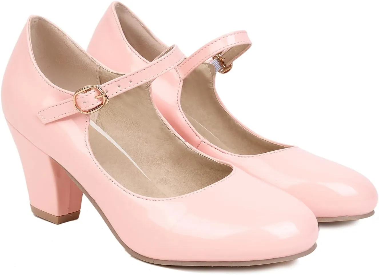 Elbslutt Women's Patent Leather Block Heel Mary Janes Retro Rockabilly Shoes Ankle Strap Chunky Pumps Work Office Dress Shoes