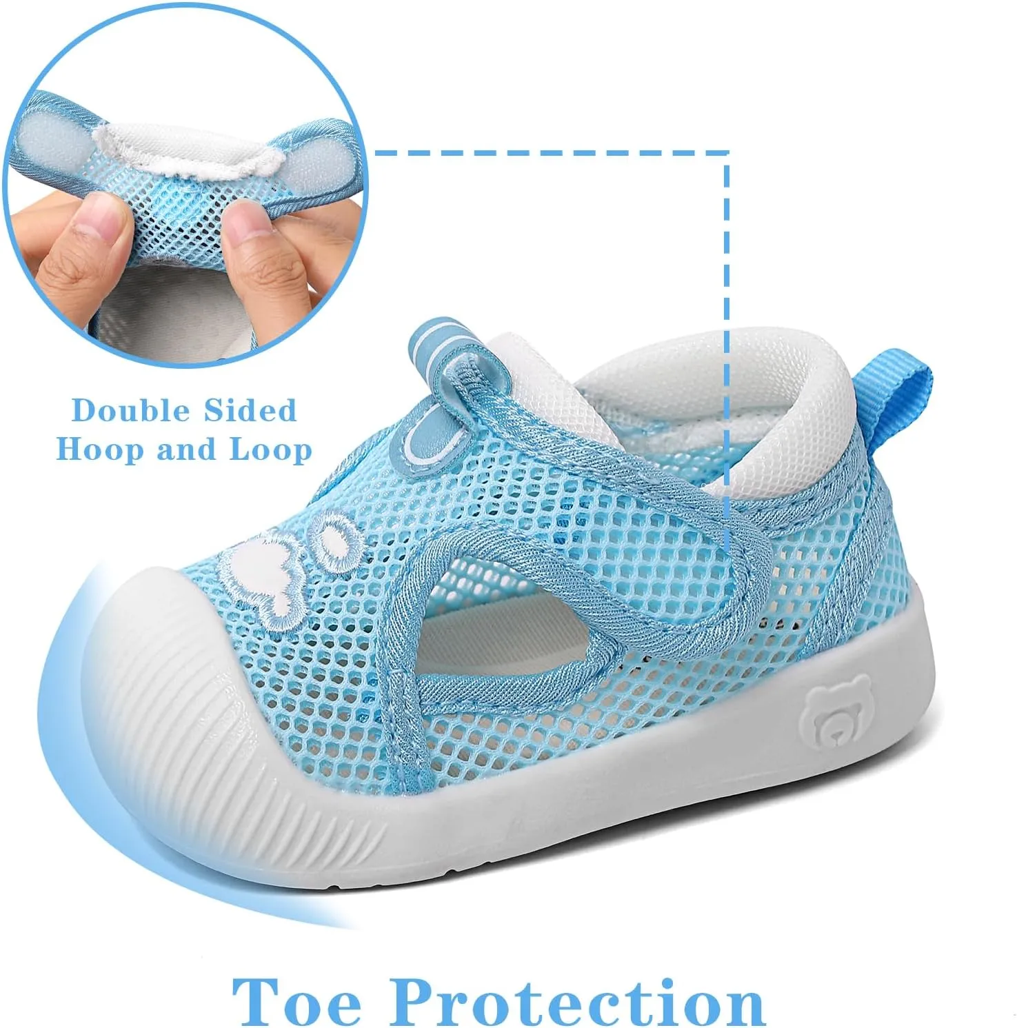 ESTAMICO Baby Girls' Summer Sandals Toe Protection Athletic Sports Sandal Non-Slip First Walking Shoes