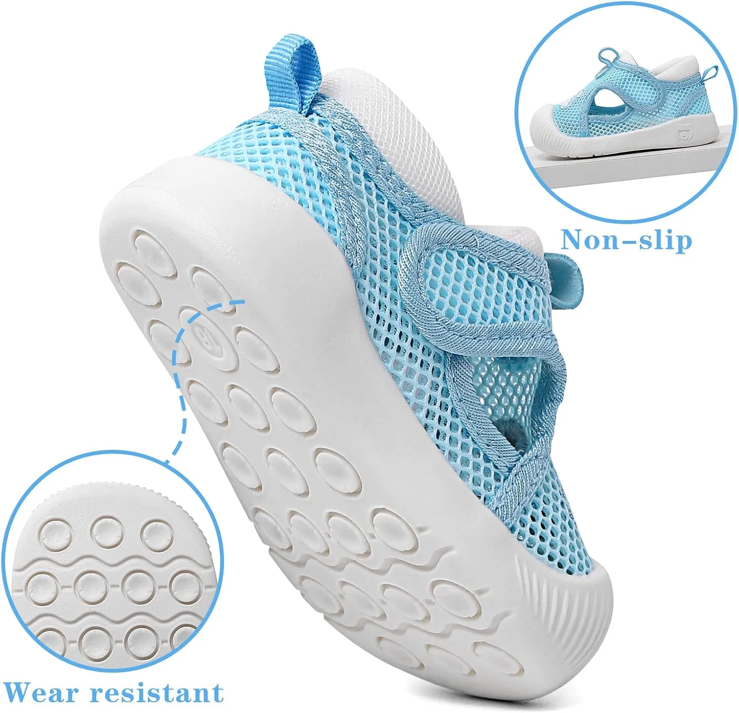 ESTAMICO Baby Girls' Summer Sandals Toe Protection Athletic Sports Sandal Non-Slip First Walking Shoes